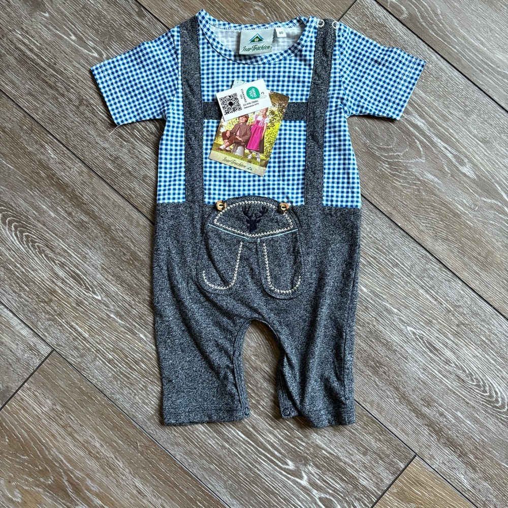 NWT Isar Trachten Baby Lederhosen Romper Size 80 (9–12M)